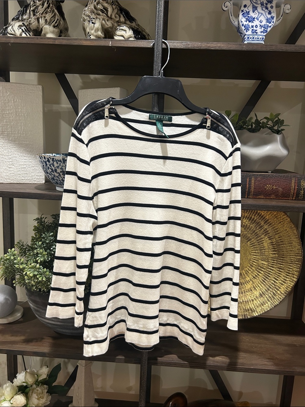 Lauren Ralph Lauren XL Striped Black & White Long-Sleeve Women’s Top see pic